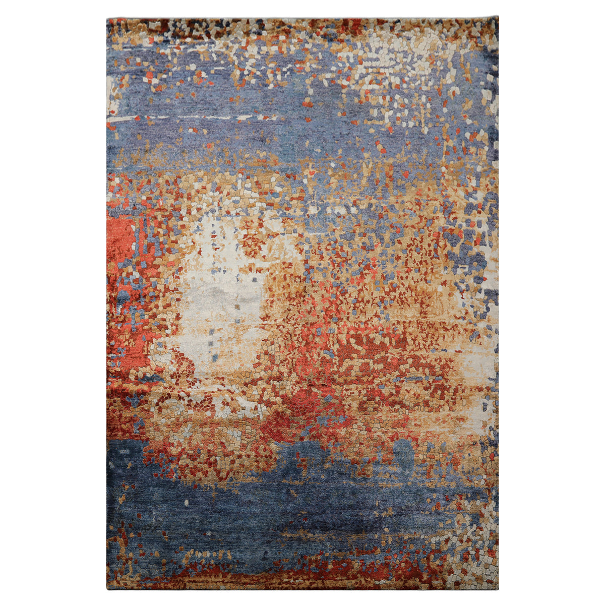 6x9 Blue, Coral, Tan Color Hand Loomed Sherpa Wool & Bamboo Silk Modern Oriental Rug