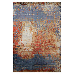 6x9 Blue, Coral, Tan Color Hand Loomed Sherpa Wool & Bamboo Silk Modern Oriental Rug