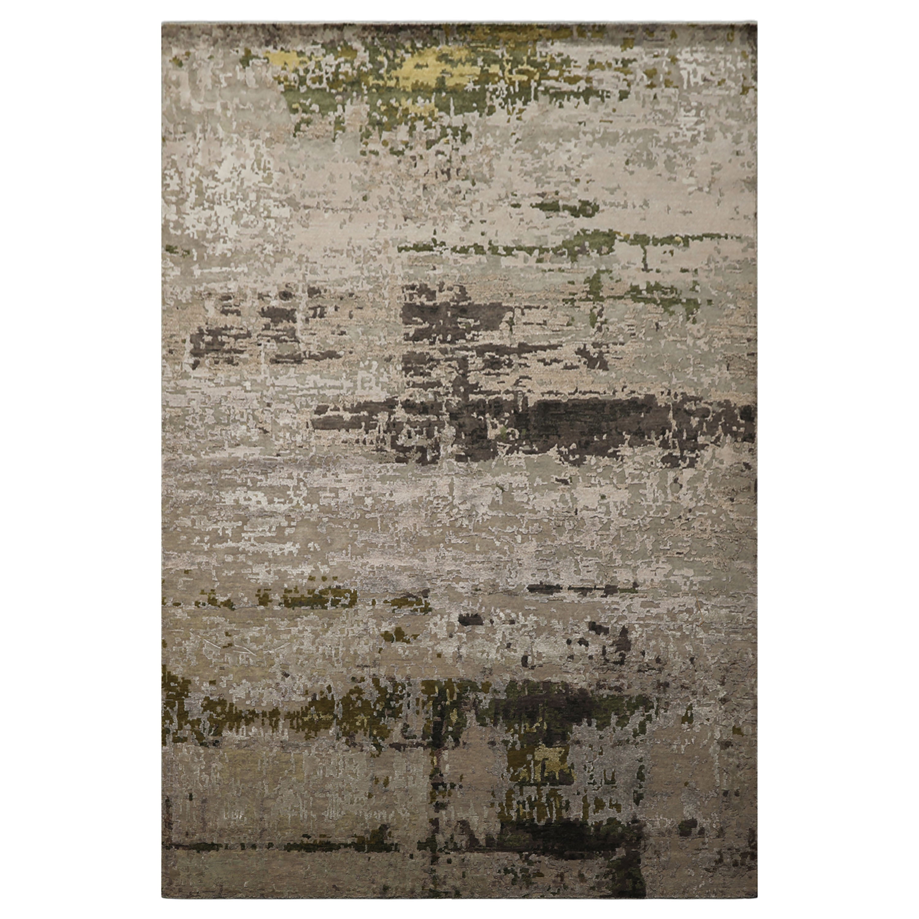 6x9 Beige, Taupe, Green Color Hand Knotted Sherpa Wool & Bamboo Silk Modern Oriental Rug