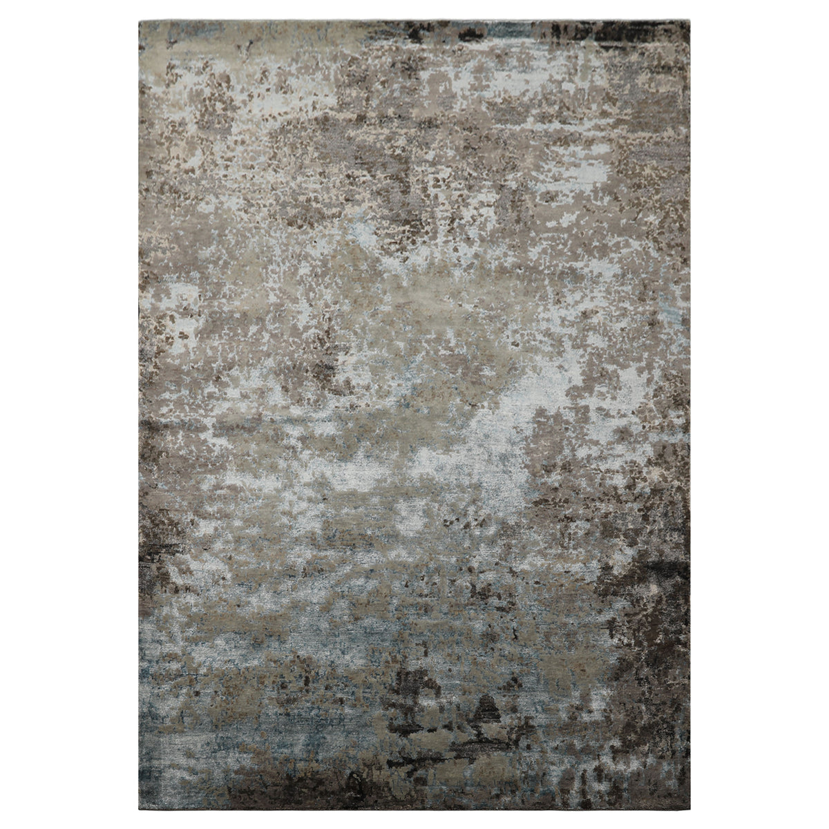 6x9 Gray, Aqua, Brown Color Hand Knotted Sherpa Wool & Bamboo Silk Modern Oriental Rug