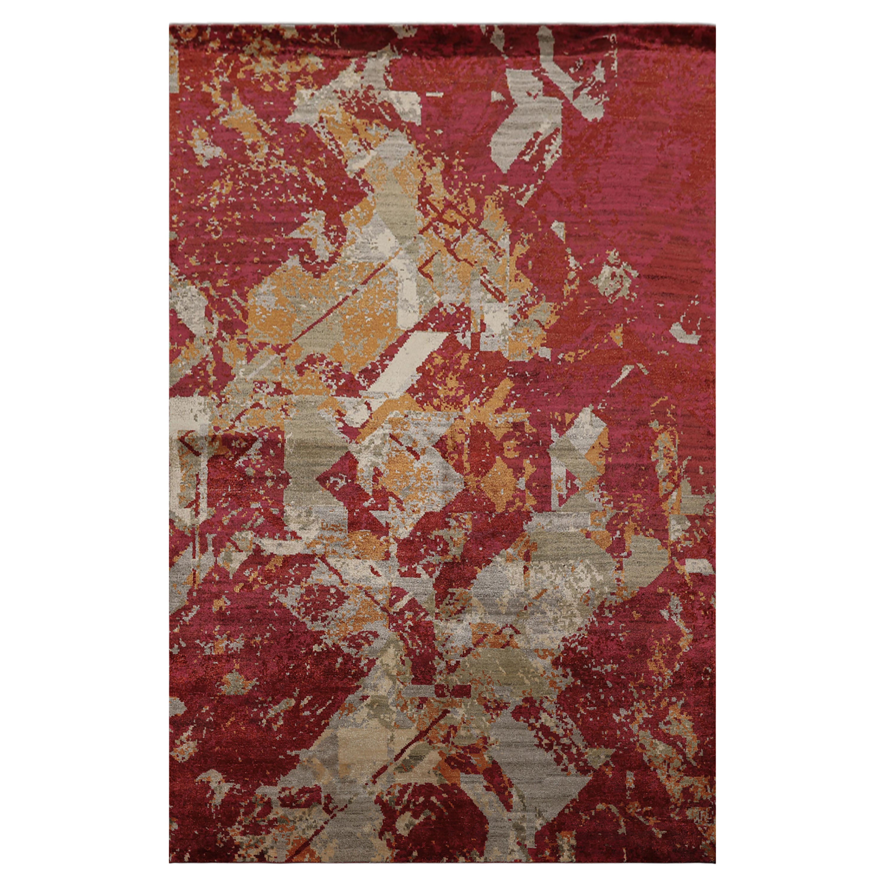 6x9 Plum, Red, Gray Color Hand Loomed Sherpa Bamboo Silk Modern Oriental Rug