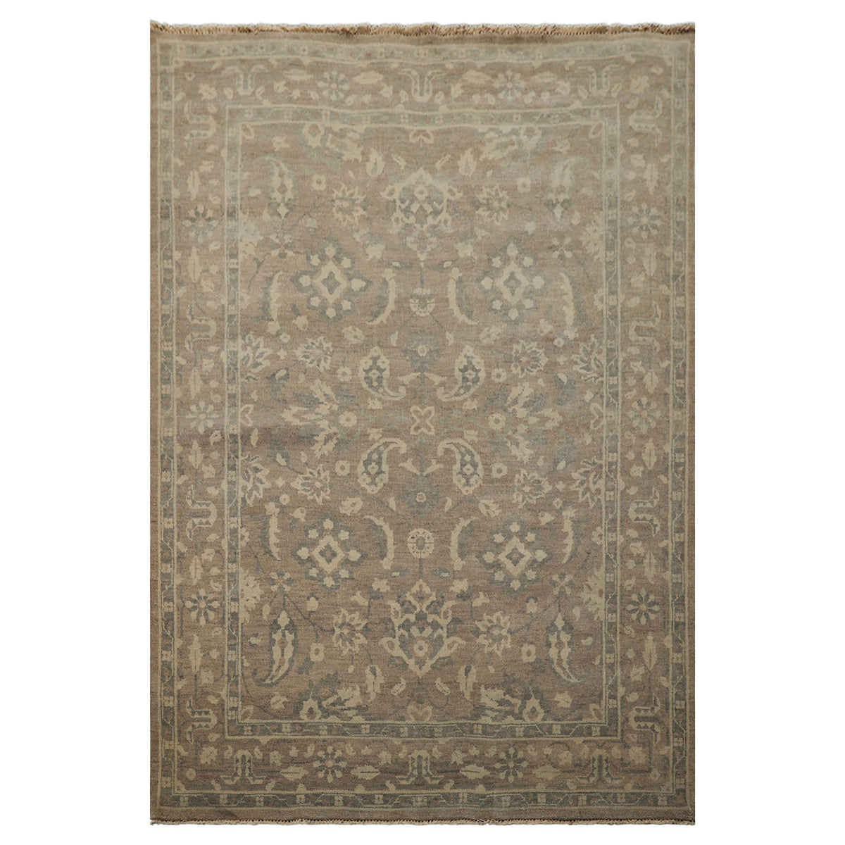 6x9 Taupe, Slate, Beige Color Hand Knotted Oushak Wool Traditional Oriental Rug