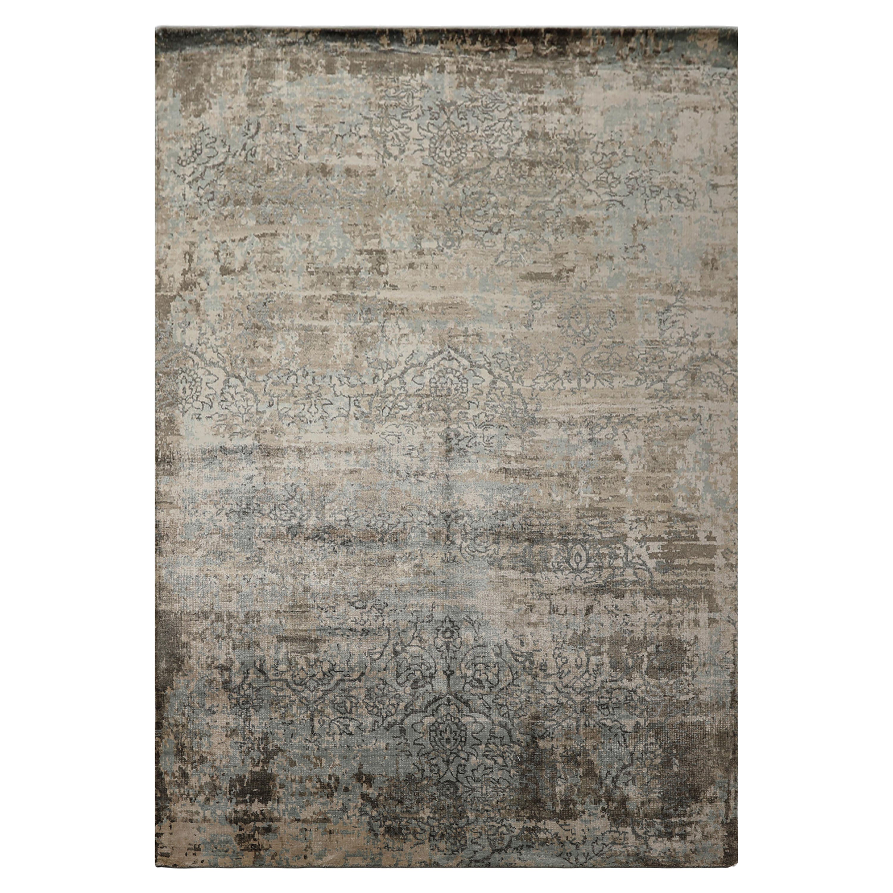 6x9 Taupe, Aqua, Brown Color Hand Loomed Sherpa Bamboo Silk Modern Oriental Rug