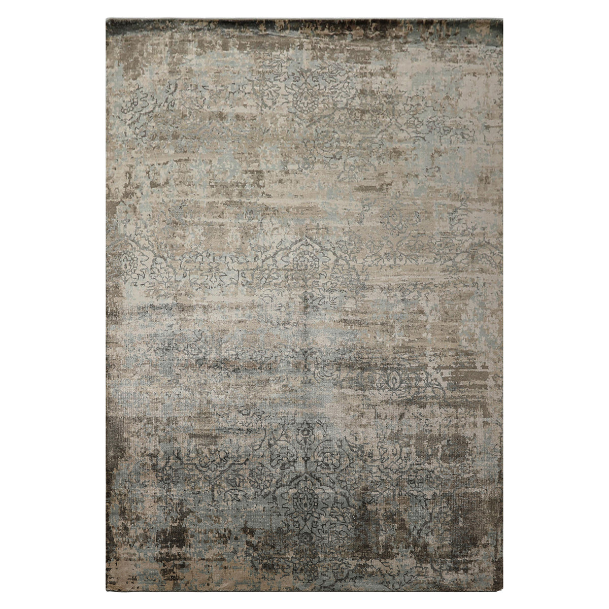 6x9 Taupe, Aqua, Brown Color Hand Loomed Sherpa Bamboo Silk Modern Oriental Rug