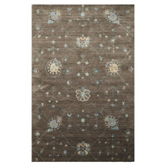 5x8 Gray, Ivory, Turquoise Color Hand Loomed Tibetan Wool Modern Oriental Rug