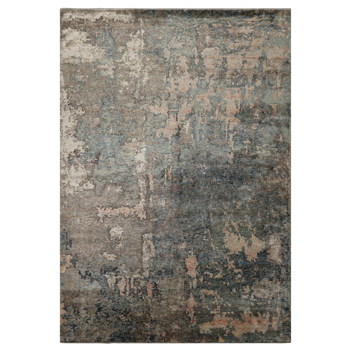 6x9 Beige, Teal, Rose Color Hand Knotted Sherpa Wool & Bamboo Silk Modern Oriental Rug