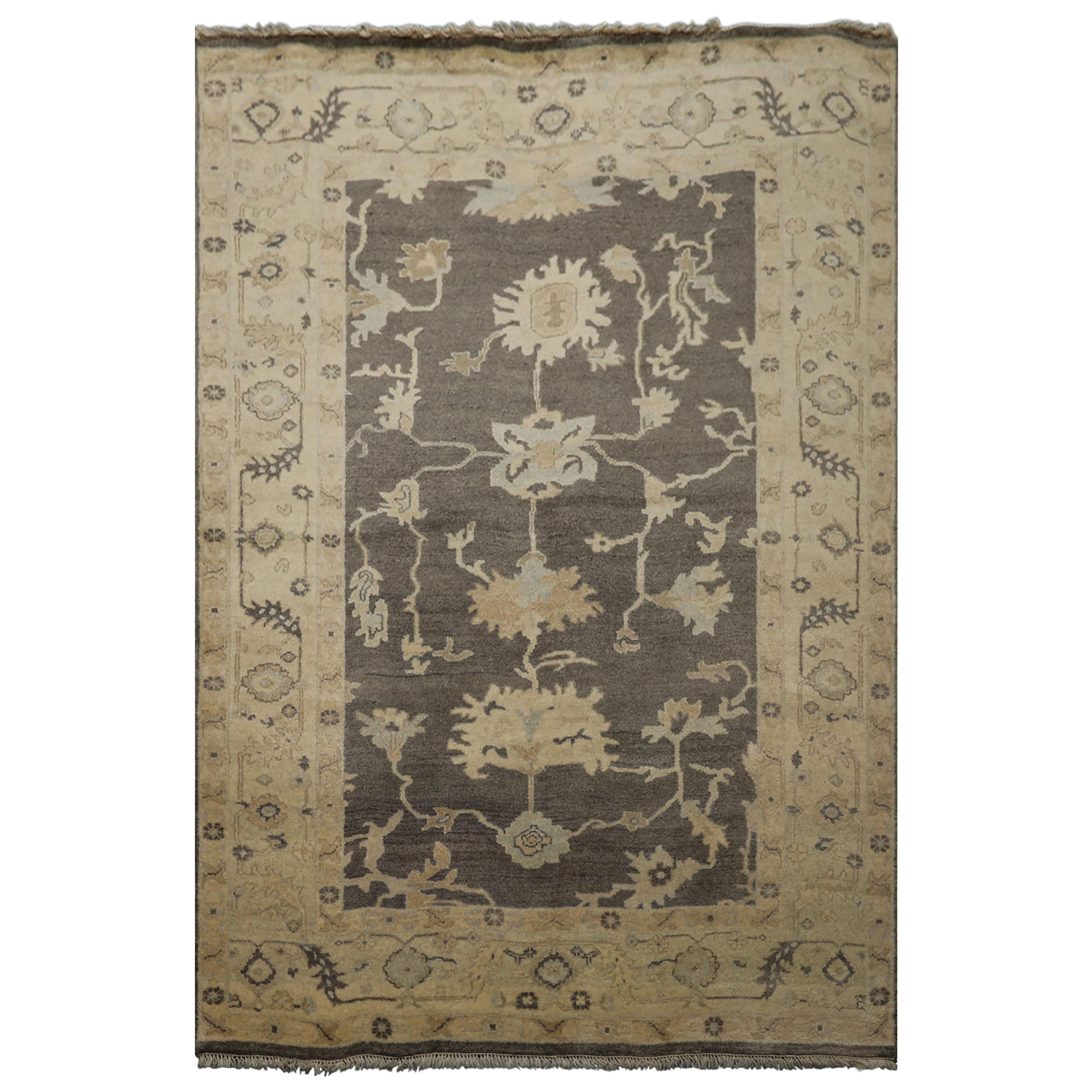 6x9 Taupe, Ivory, Gray Color Hand Knotted Oushak Wool Traditional Oriental Rug