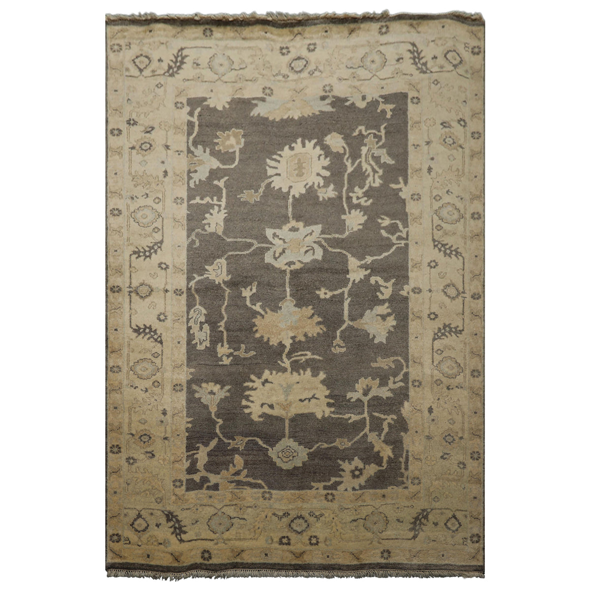 6x9 Taupe, Ivory, Gray Color Hand Knotted Oushak Wool Traditional Oriental Rug