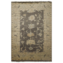 6x9 Taupe, Ivory, Gray Color Hand Knotted Oushak Wool Traditional Oriental Rug
