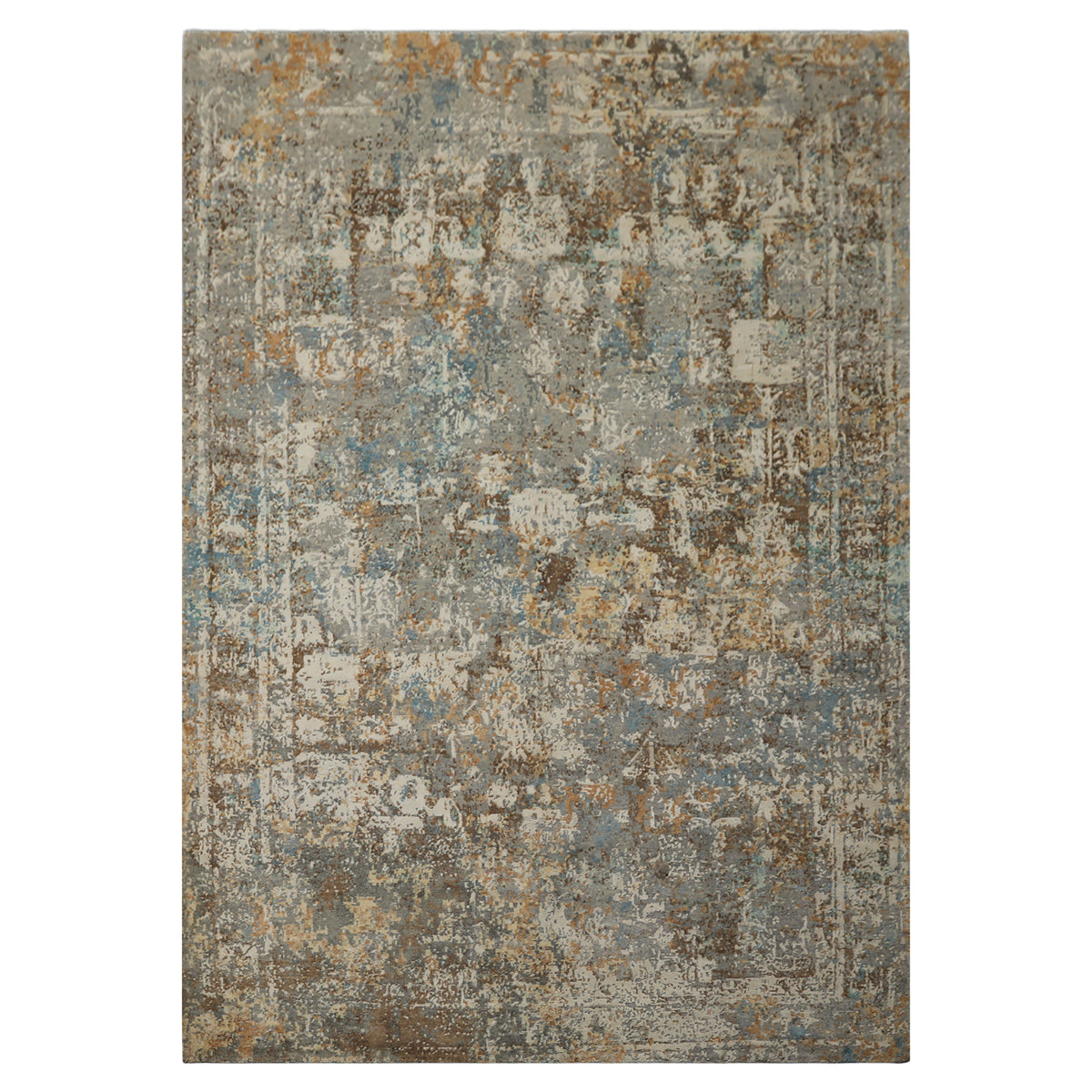 6x9 Gray, Ivory, Aqua Color Hand Knotted Sherpa Wool & Bamboo Silk Modern Oriental Rug