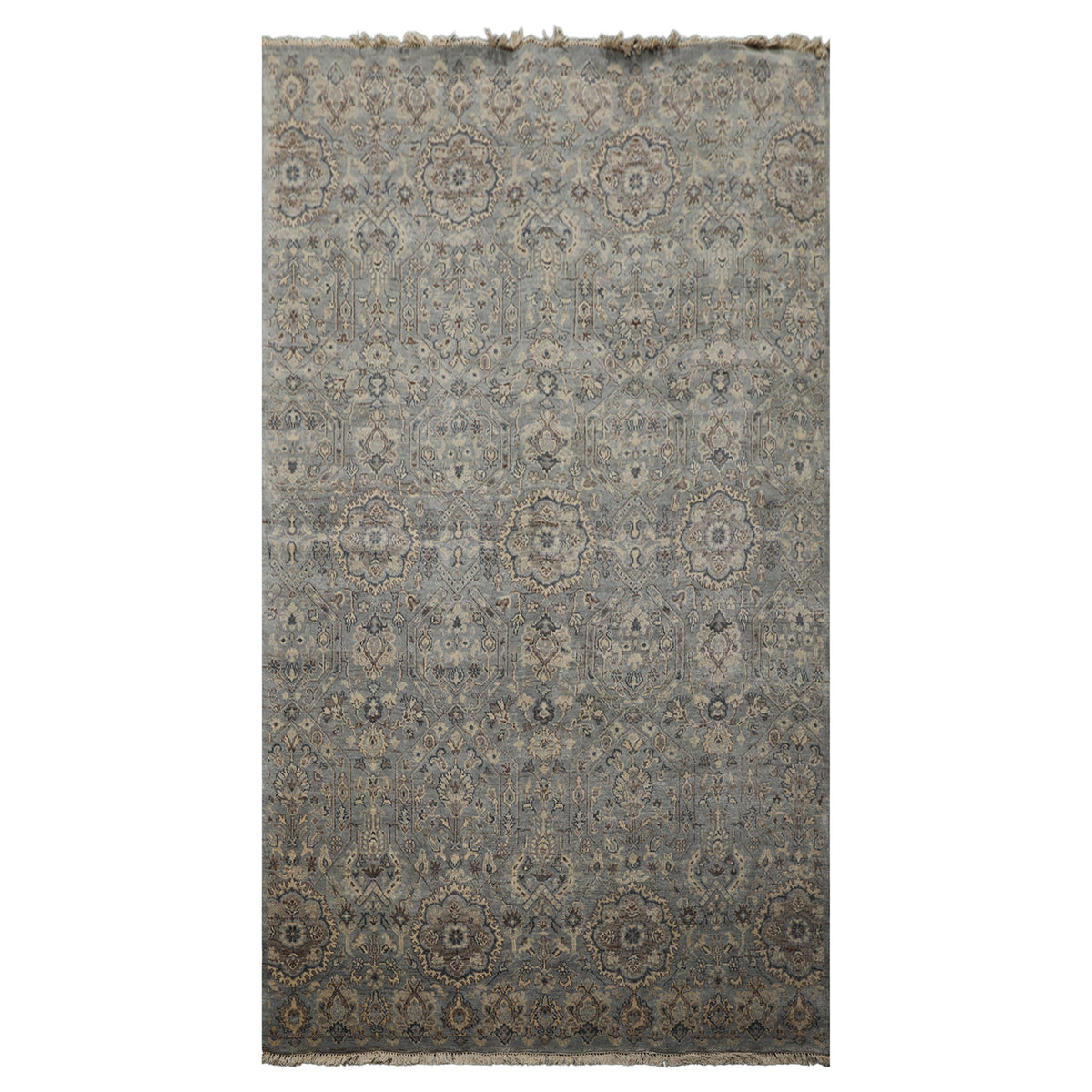 6x9 Blue, Brown, Ivory Color Hand Knotted Agra Wool Traditional Oriental Rug