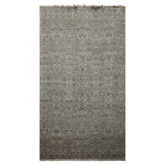 6x9 Blue, Brown, Ivory Color Hand Knotted Agra Wool Traditional Oriental Rug