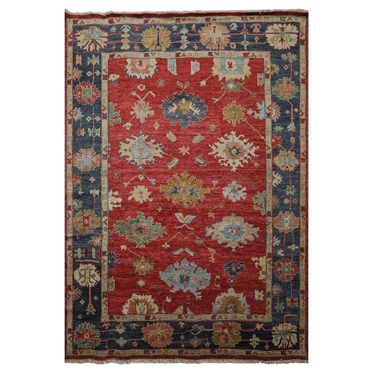 6x9 Red, Navy, Gold Color Hand Knotted Oushak Wool Traditional Oriental Rug