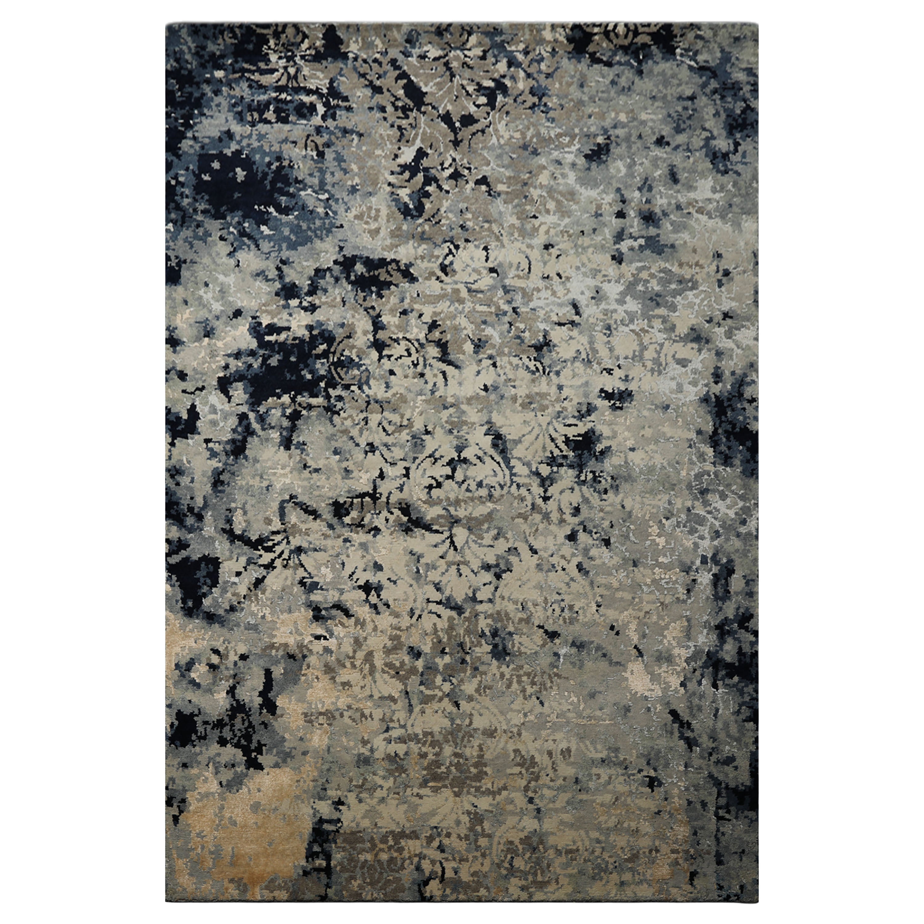 6x9 Gray, Beige, Blue Color Hand Knotted Sherpa Wool & Bamboo Silk Modern Oriental Rug