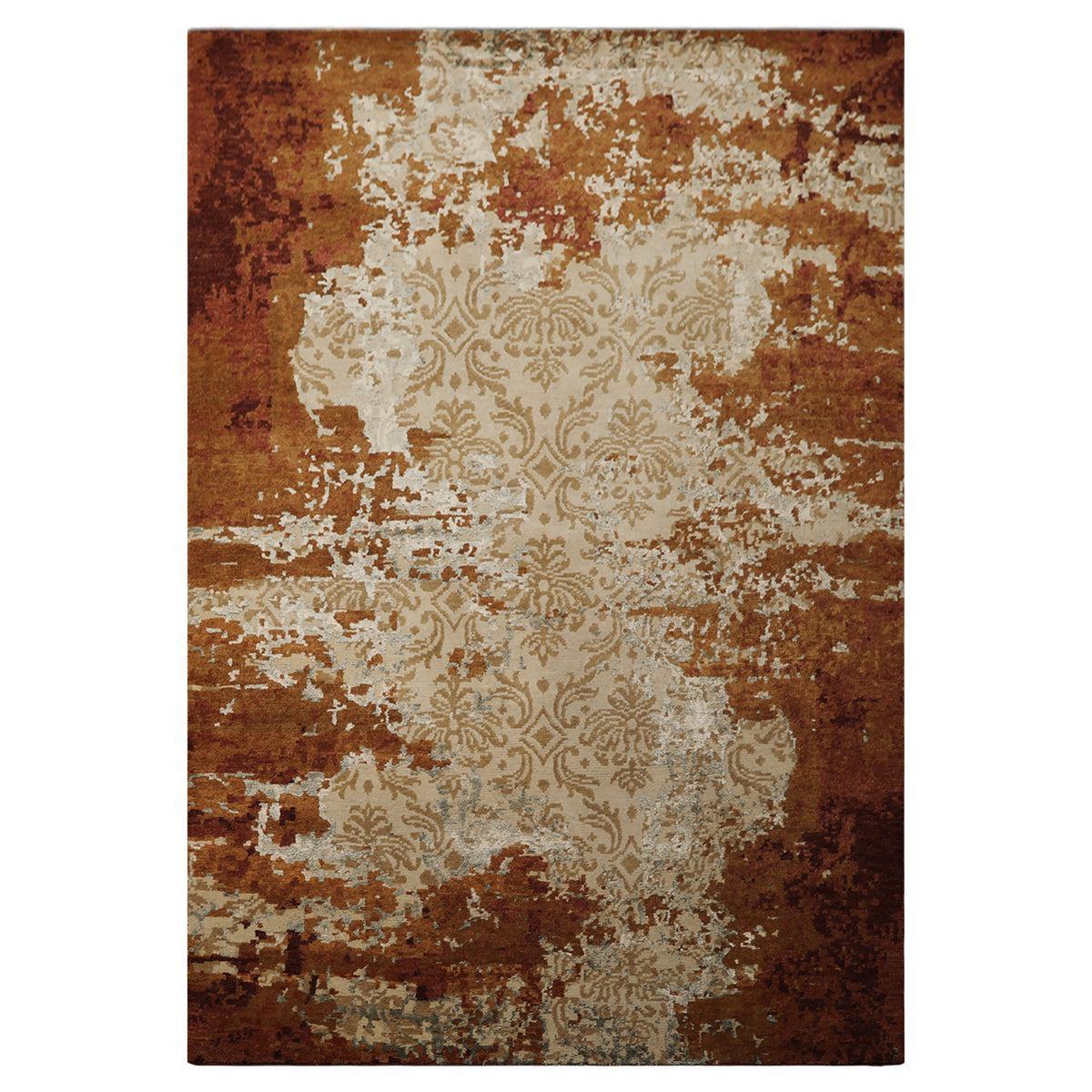 6x9 Brown, Rust, Gray Color Hand Knotted Sherpa Wool & Bamboo Silk Modern Oriental Rug