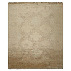 8x10 Beige, Brown, Celadon Gold Color Hand Knotted Oushak Wool Traditional Oriental Rug