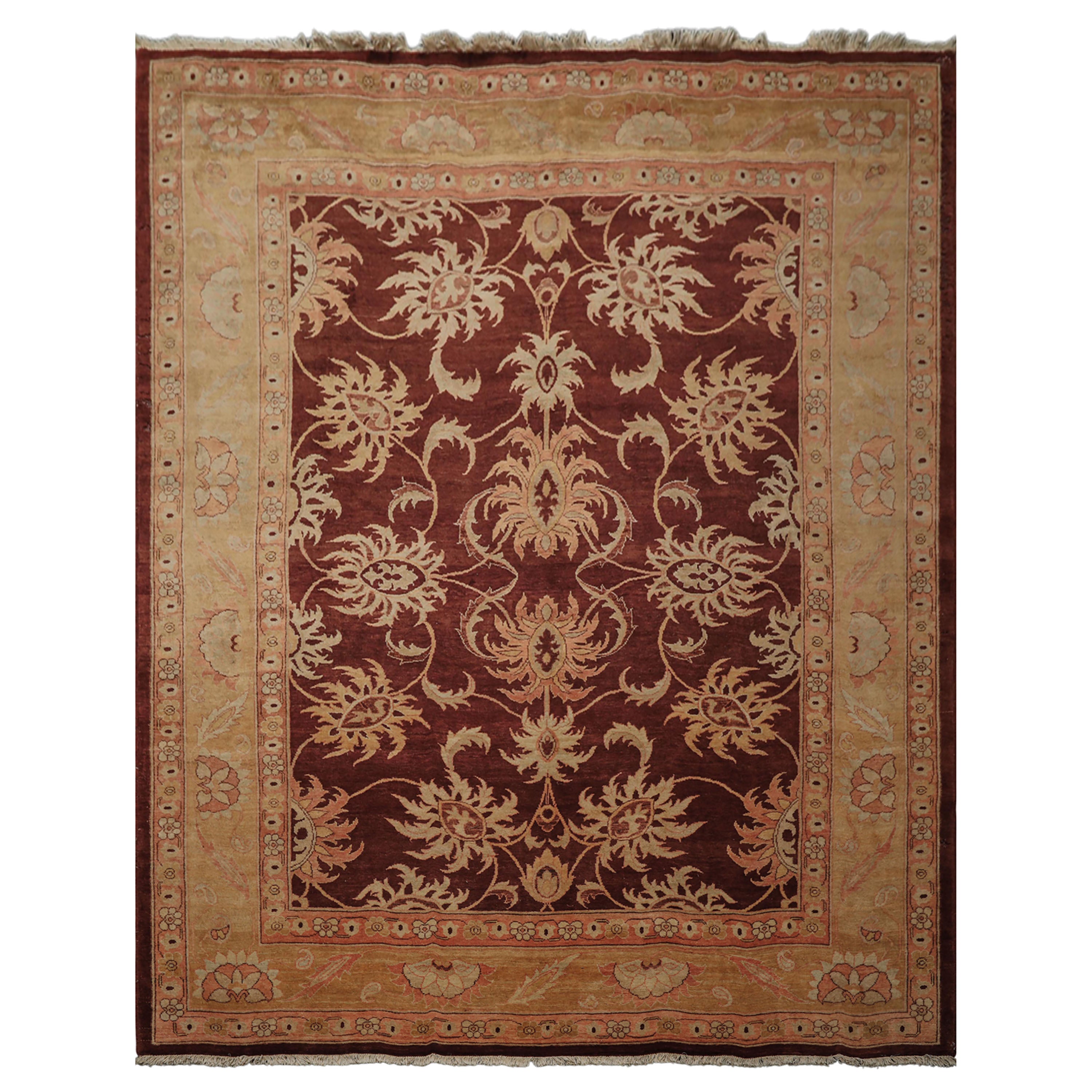8x10 Maroon, Blush, Peach Color Hand Knotted Agra Wool Traditional Oriental Rug