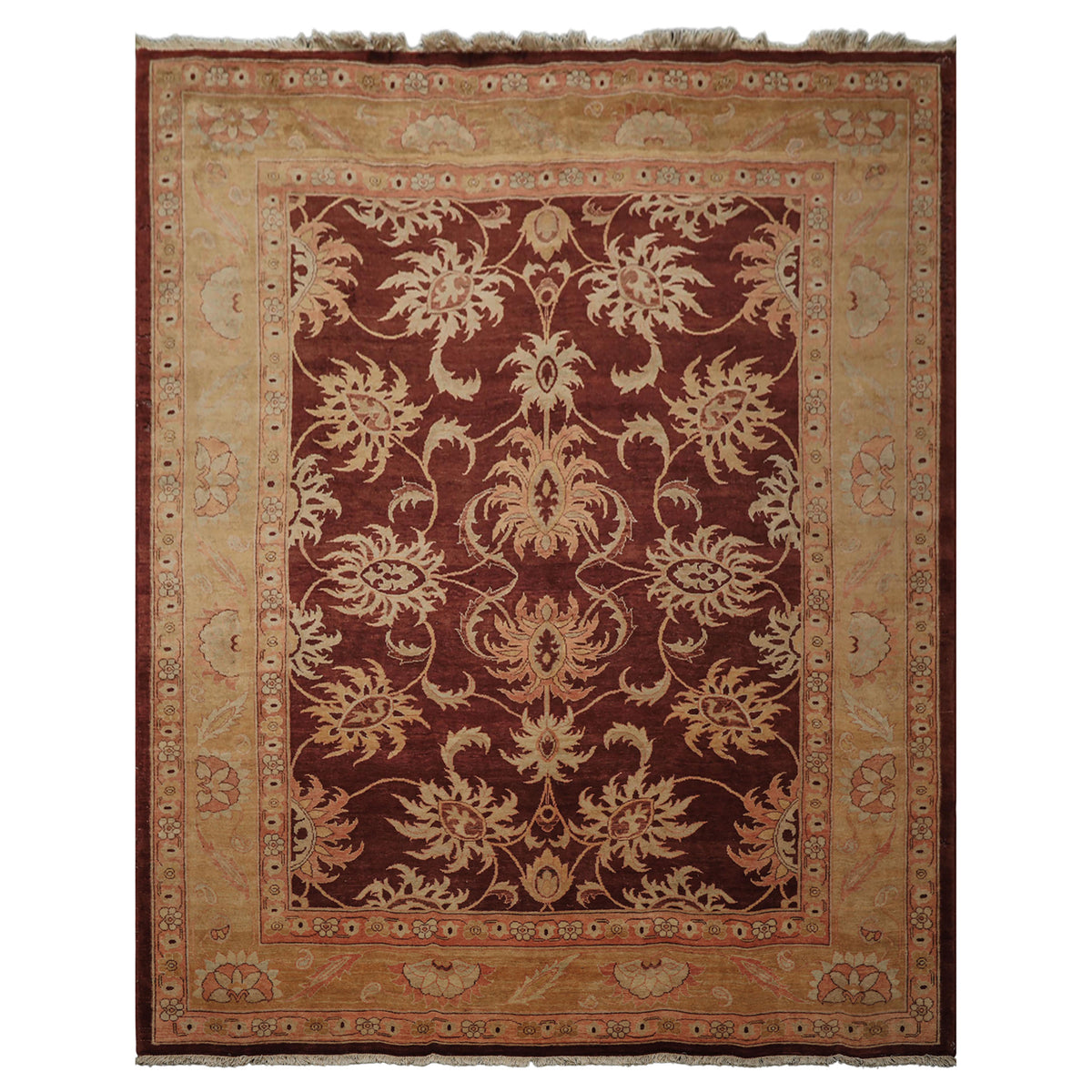 8x10 Maroon, Blush, Peach Color Hand Knotted Agra Wool Traditional Oriental Rug
