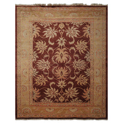 8x10 Maroon, Blush, Peach Color Hand Knotted Agra Wool Traditional Oriental Rug