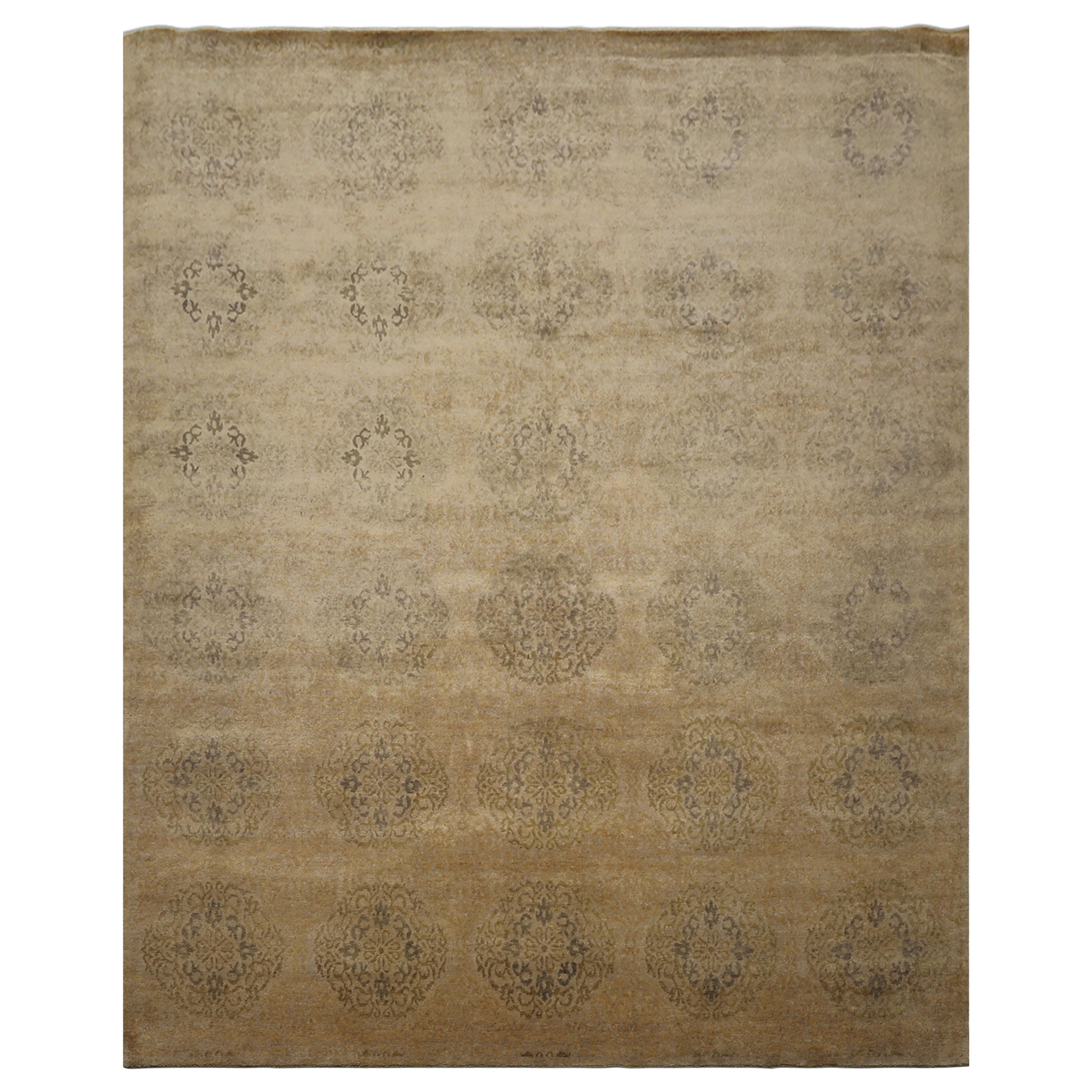 8x10 Beige, Gray, Tan Color Hand Knotted Tibetan Wool Transitional Oriental Rug