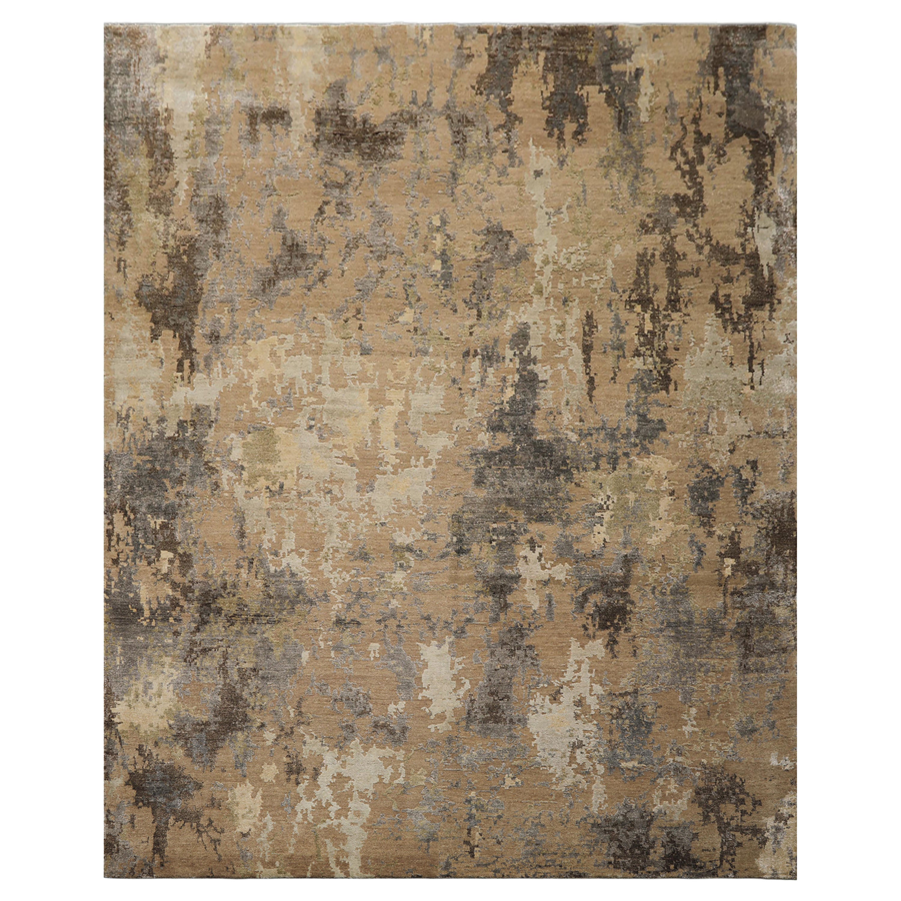 8x10 Brown, Gray, Beige Color Hand Knotted Sherpa Wool & Bamboo Silk Modern Oriental Rug