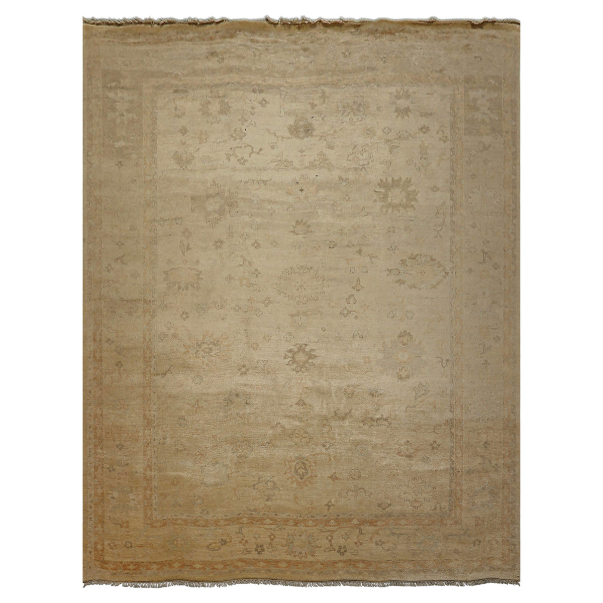 9x12 Beige, Tan, Gray Color Hand Knotted Oushak Wool Traditional Oriental Rug