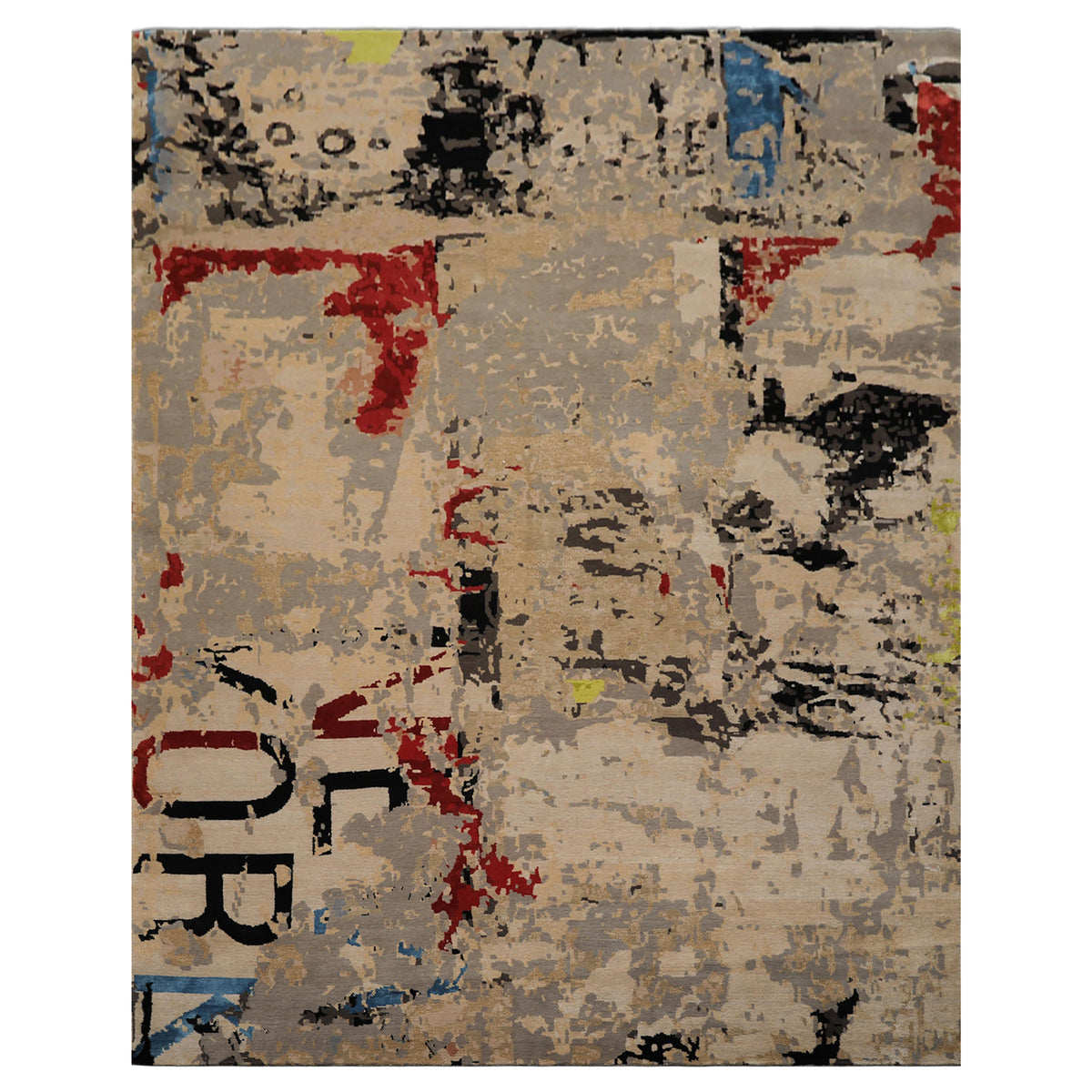 8x10 Beige, Aqua, Lime Color Hand Knotted Sherpa Wool & Bamboo Silk Modern Oriental Rug