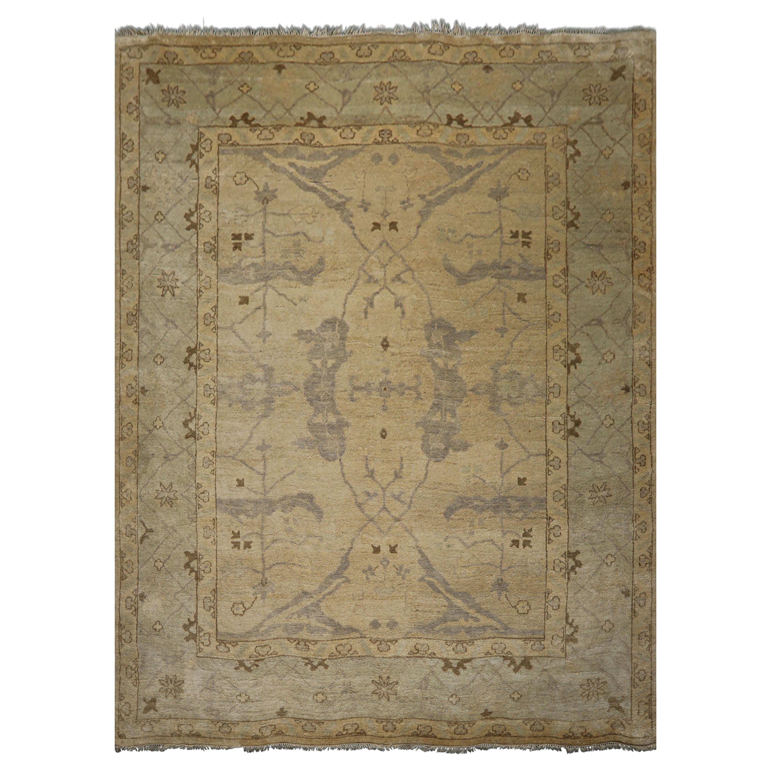 9x12 Beige, Seafoam, Brown Color Hand Knotted Oushak Wool Transitional Oriental Rug