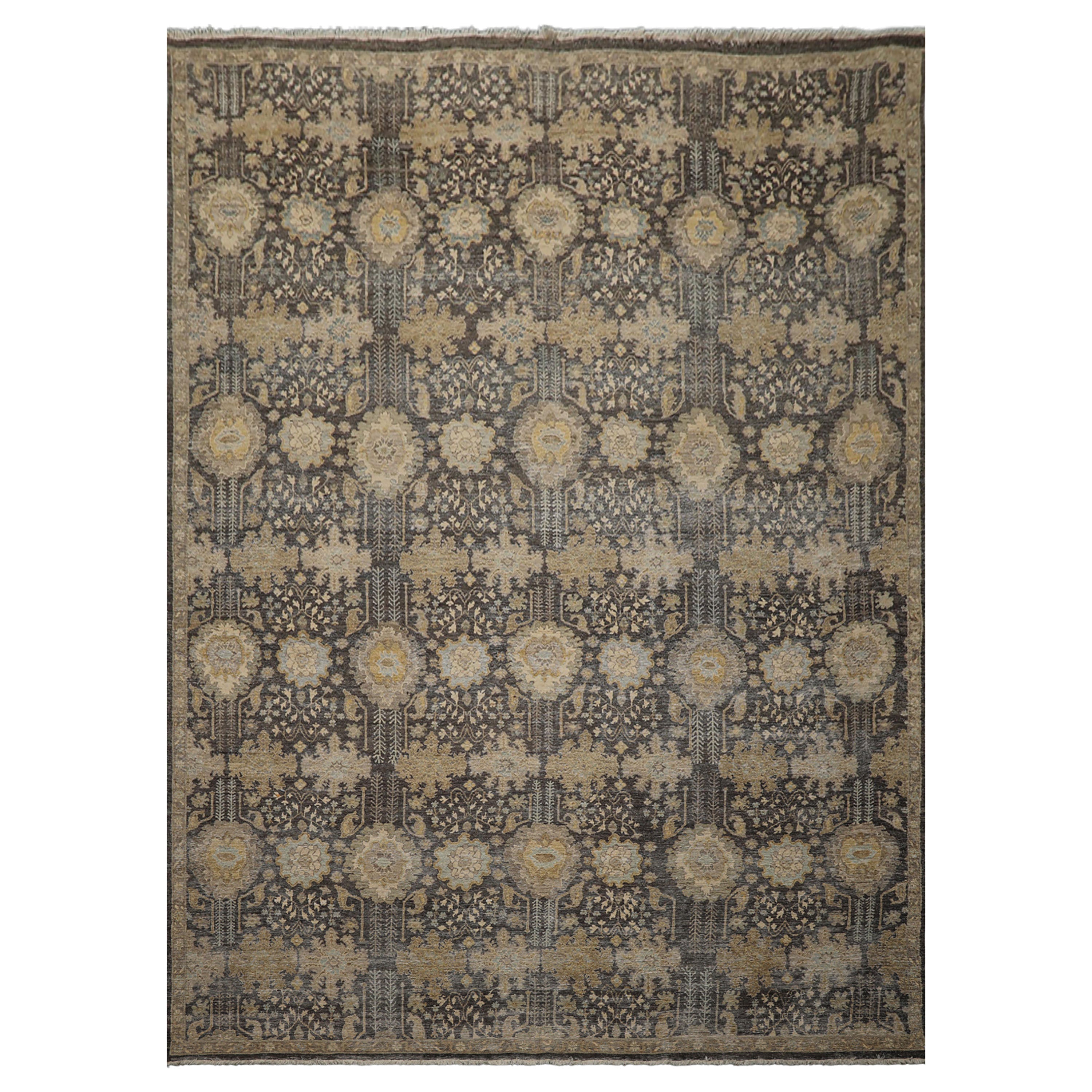 9x12 Gray, Beige, Tan Color Hand Knotted  Wool Transitional Oriental Rug