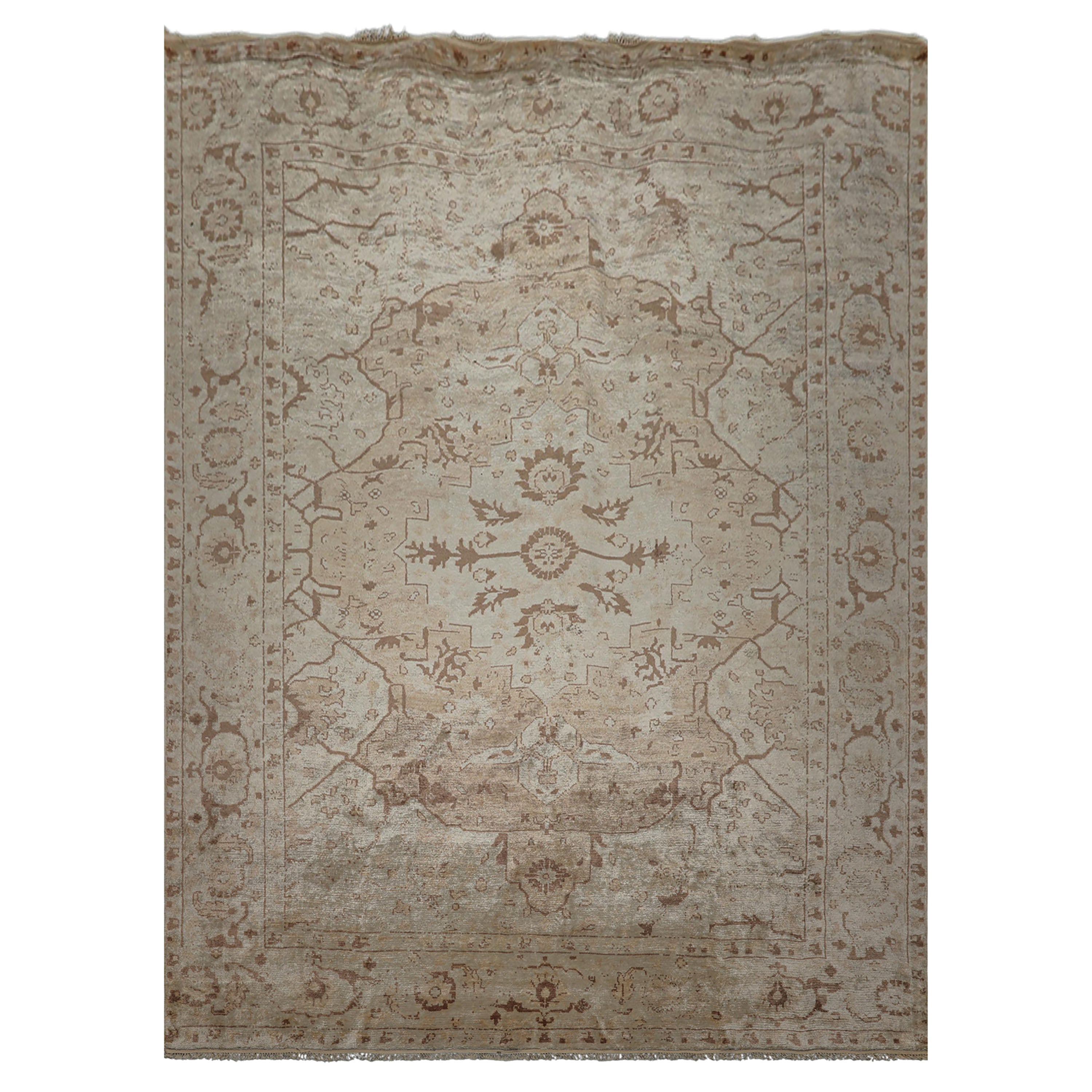 9x12 Beige, Brown, Peach Color Hand Knotted Oushak Bamboo Silk Traditional Oriental Rug