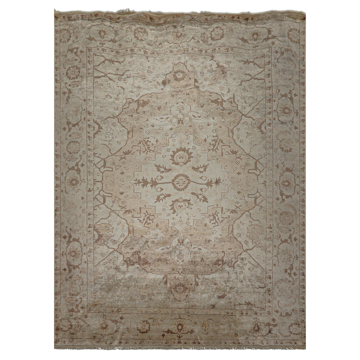 9x12 Beige, Brown, Peach Color Hand Knotted Oushak Bamboo Silk Traditional Oriental Rug