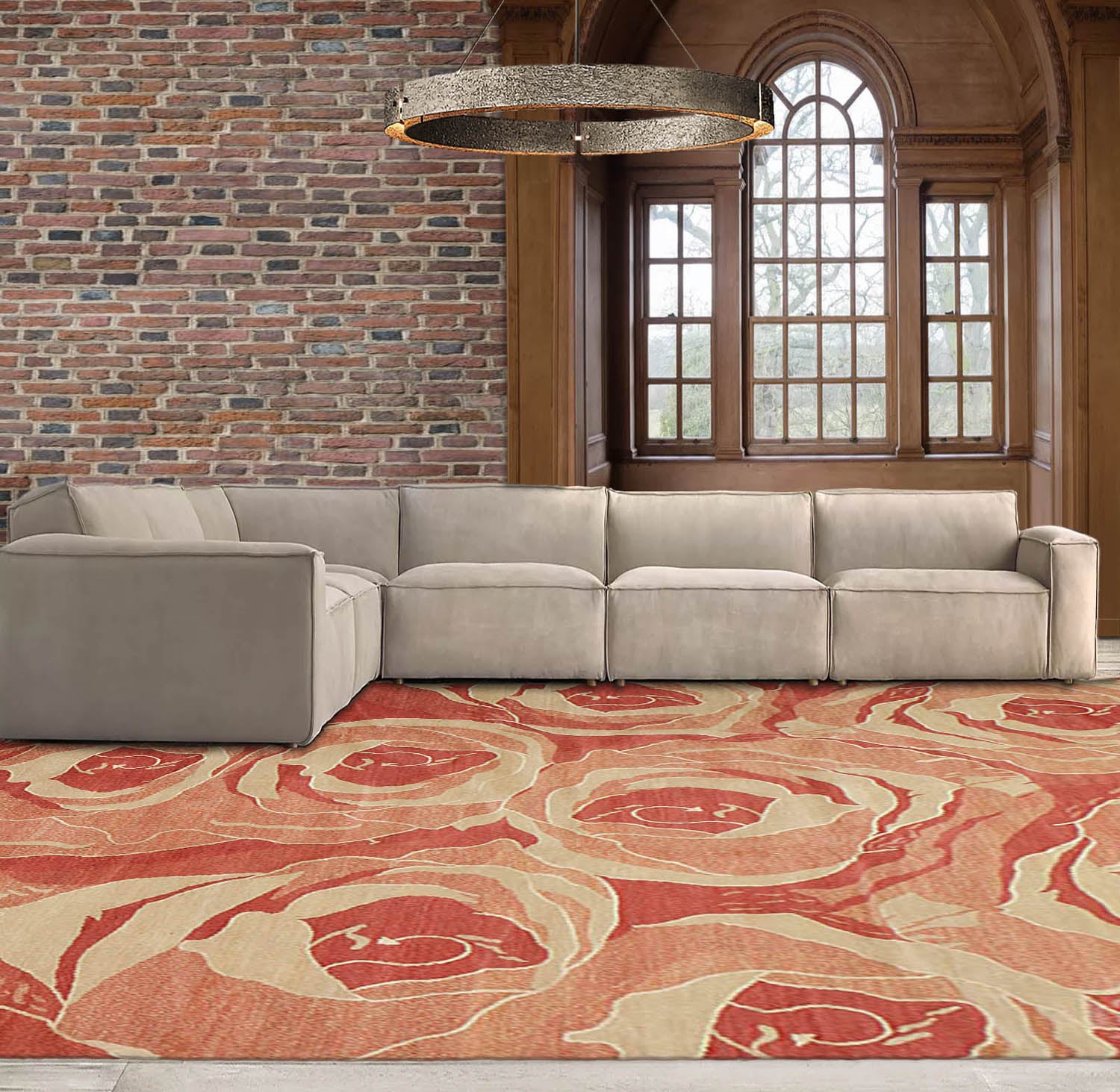 8x10 Red, Gold, Rust Color Hand Knotted Floral Wool & Silk Modern Oriental Rug