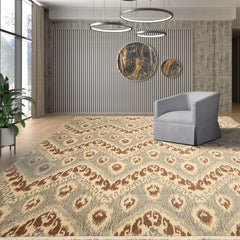 8x10 Beige, Brown, Gray Color Hand Knotted All-Over 100% Wool Modern Oriental Rug