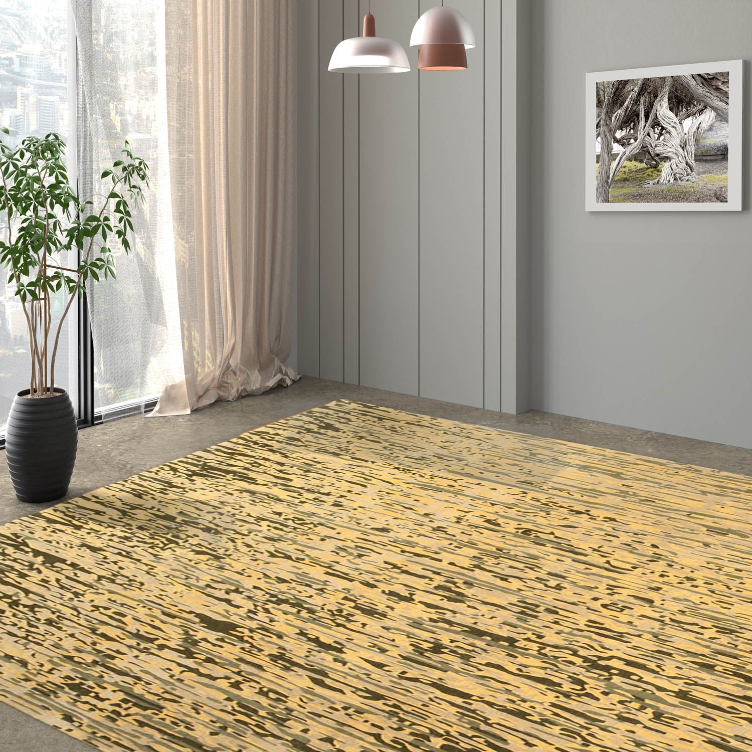 8x10 Gold, Beige, Green Color Hand Knotted All-Over 100% Wool Modern Oriental Rug
