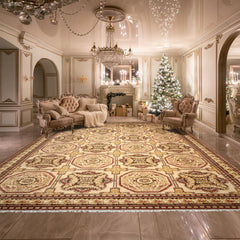 Palace Beige, Brown, Rust Color Hand Knotted Persian Wool & silk Traditional Oriental Rug