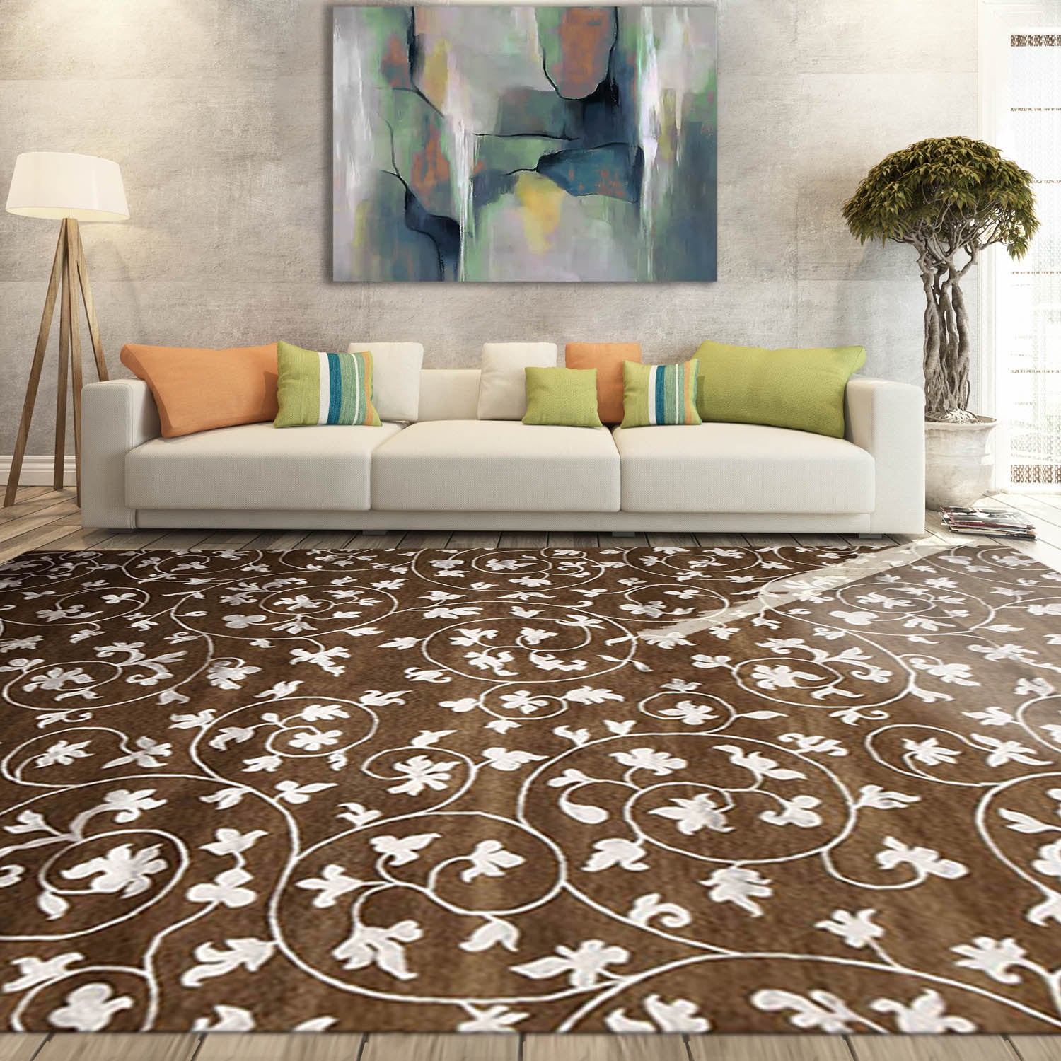 8x10 Brown, Silver, Color Hand Knotted All-Over 100% Wool Transitional Oriental Rug