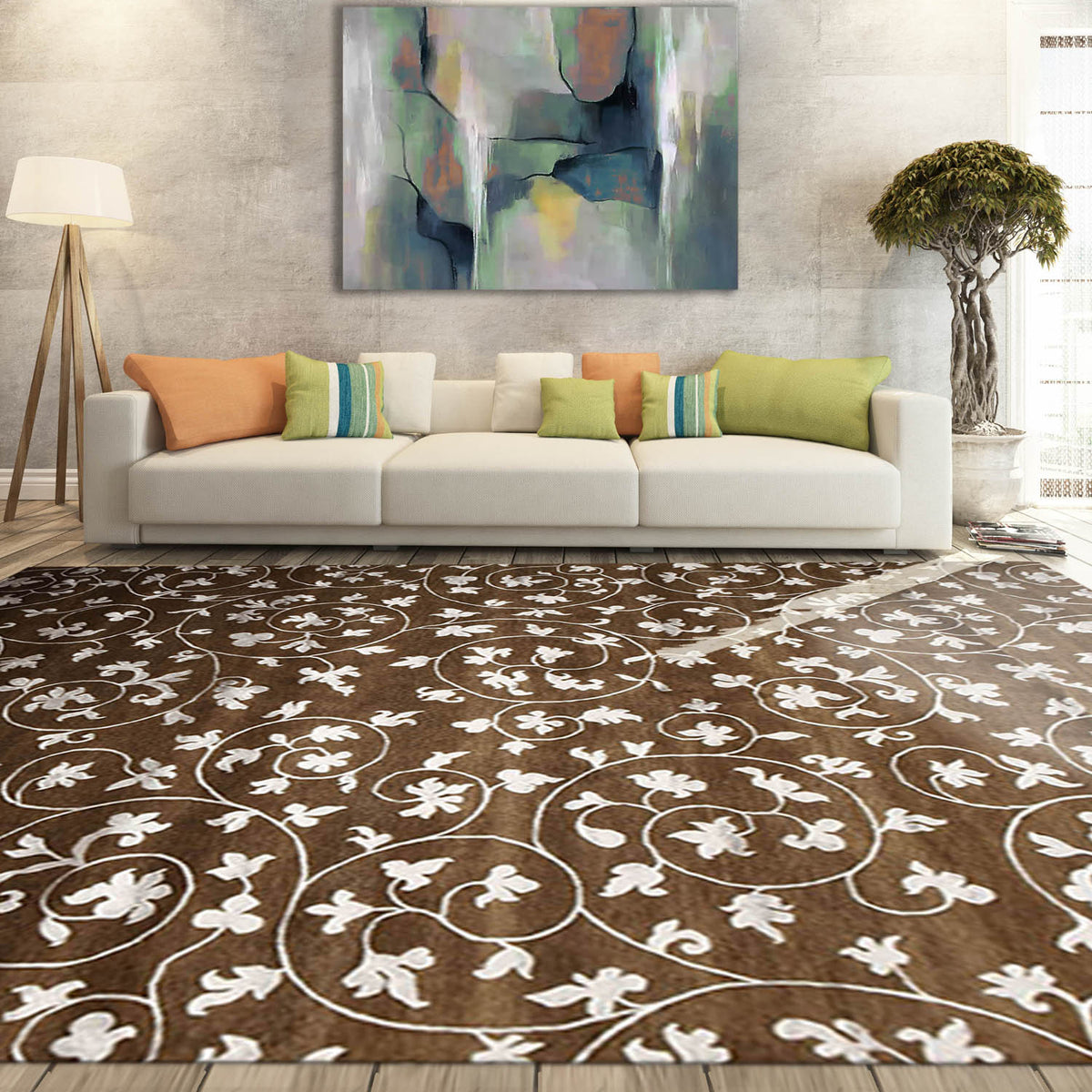 8x10 Brown, Silver, Color Hand Knotted All-Over 100% Wool Transitional Oriental Rug