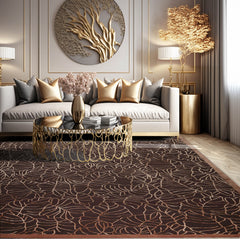 8x10 Brown, , Color Hand Knotted All-Over Wool & Silk Modern Oriental Rug