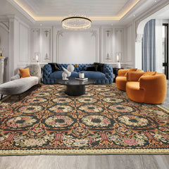 9x12 Charcoal, Gold, Green Color Hand Woven French Needlepoint Aubusson Wool Traditional Oriental Rug