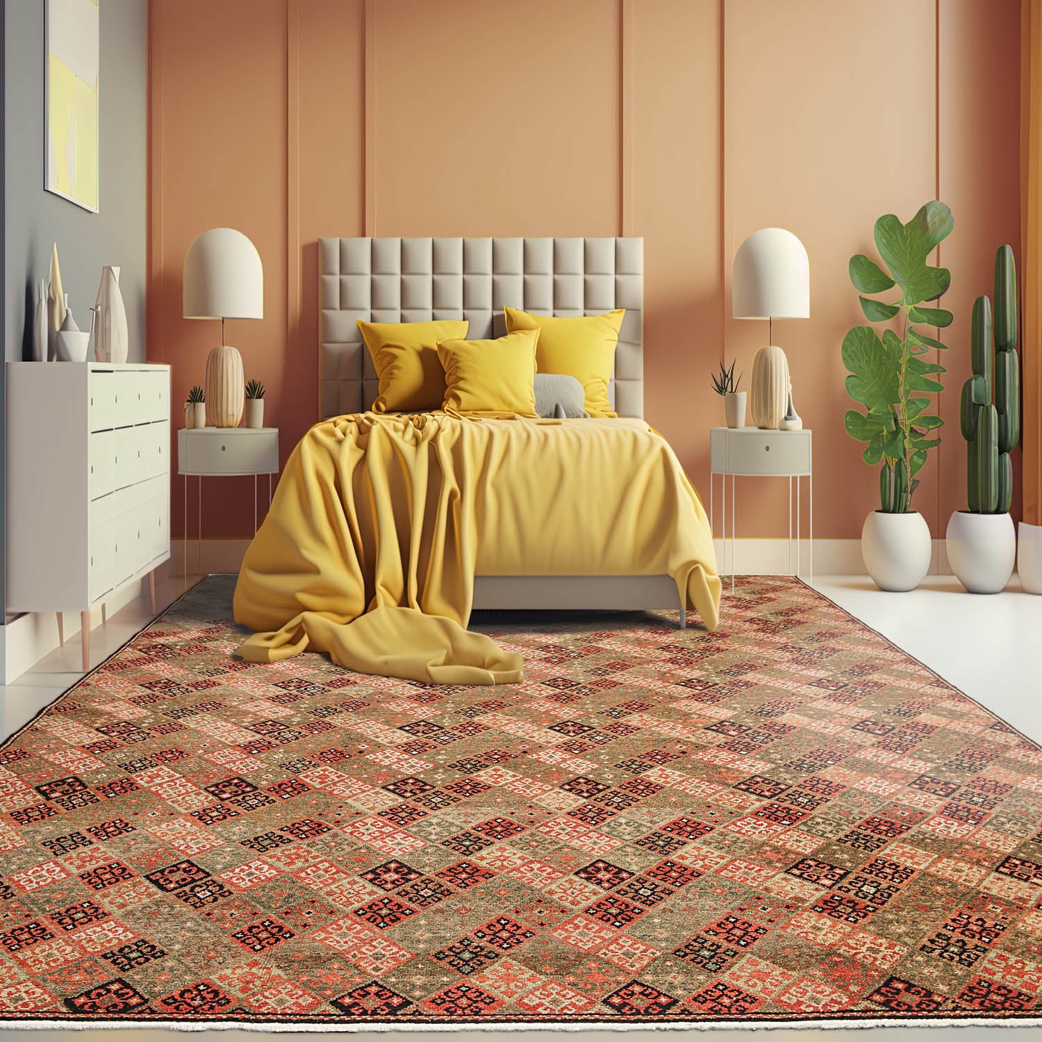 8x10 Multi, Brown, pale Pink Color Hand Knotted All-Over 100% Wool Modern Oriental Rug