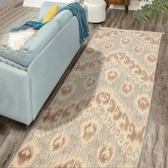 Runner Ivory, Grey, Brown Color Hand Knotted Oriental area Rug Wool Contemporary Oriental Rug