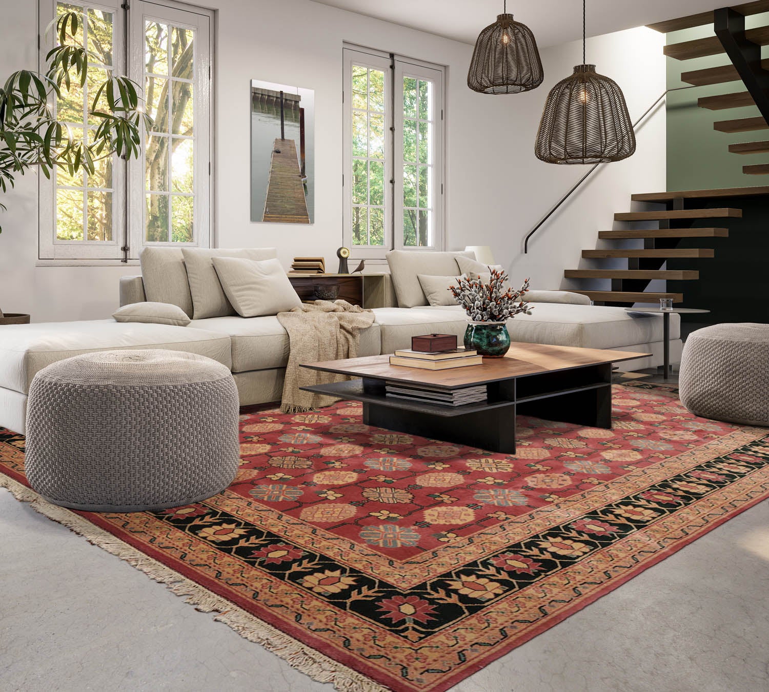 9x12 Multi, Beige, Dark Green Color Hand Knotted All-Over 100% Wool Traditional-Persian/Oriental Oriental Rug