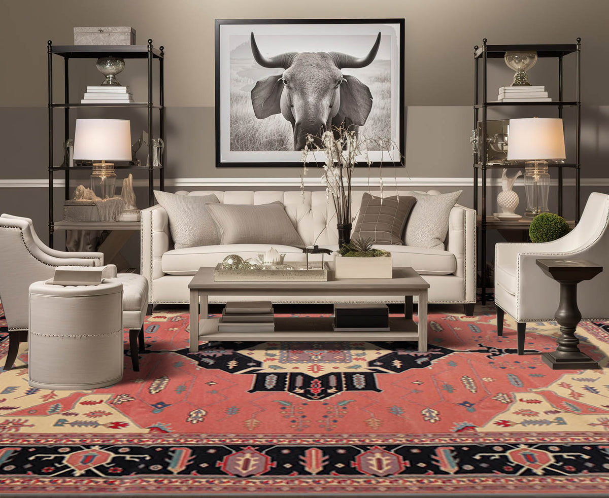 9x12 Rose, Midnight Blue, Ivory Color Hand Knotted Medallion 100% Wool Traditional-Persian/Oriental Oriental Rug