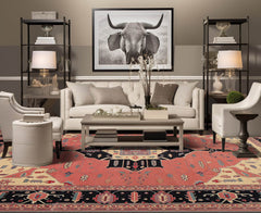 9x12 Rose, Midnight Blue, Ivory Color Hand Knotted Medallion 100% Wool Traditional-Persian/Oriental Oriental Rug