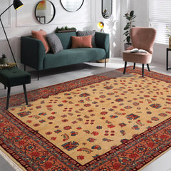 9x12 Beige, Apricot, Blue Color Hand Knotted All-Over 100% Wool Traditional-Persian/Oriental Oriental Rug