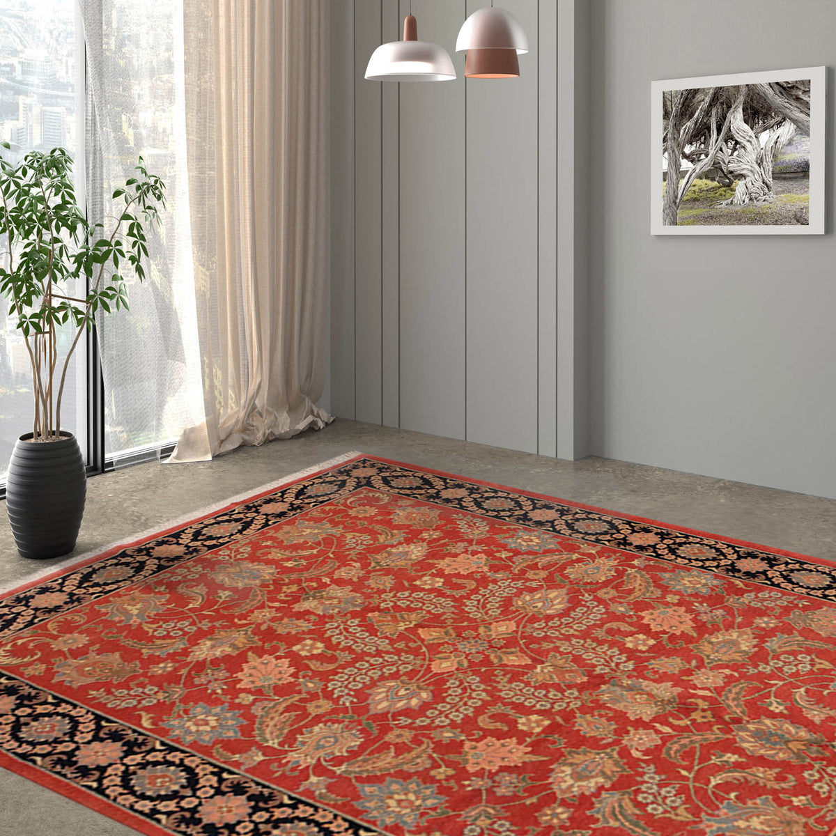 8x10 Multi, Black, Peach Color Hand Knotted Floral 100% Wool Traditional-Persian/Oriental Oriental Rug