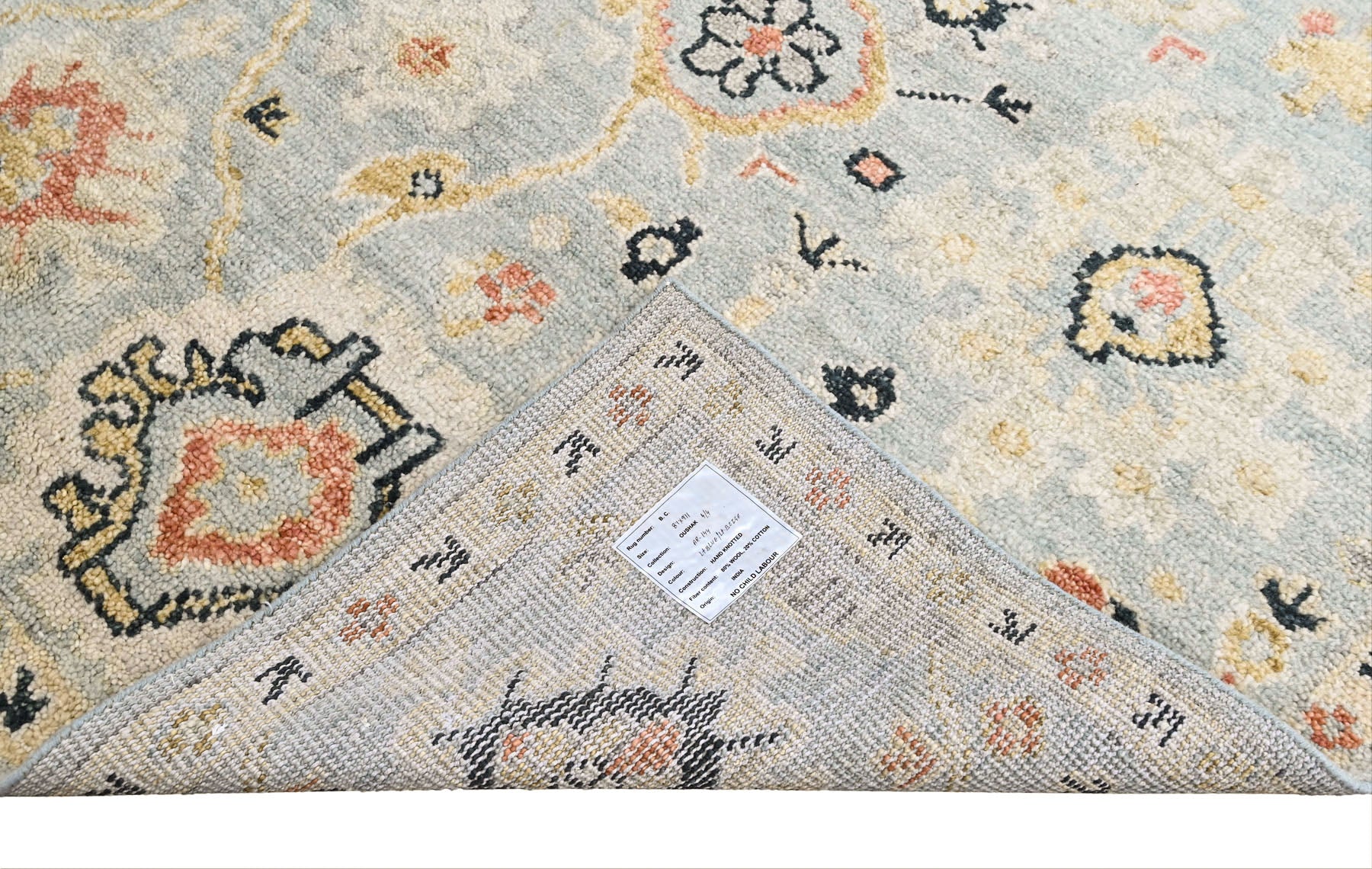 Aqua, Beige 8'1''x9'11'' Oushak Transitional Hand Knotted Wool Oriental Area Rug