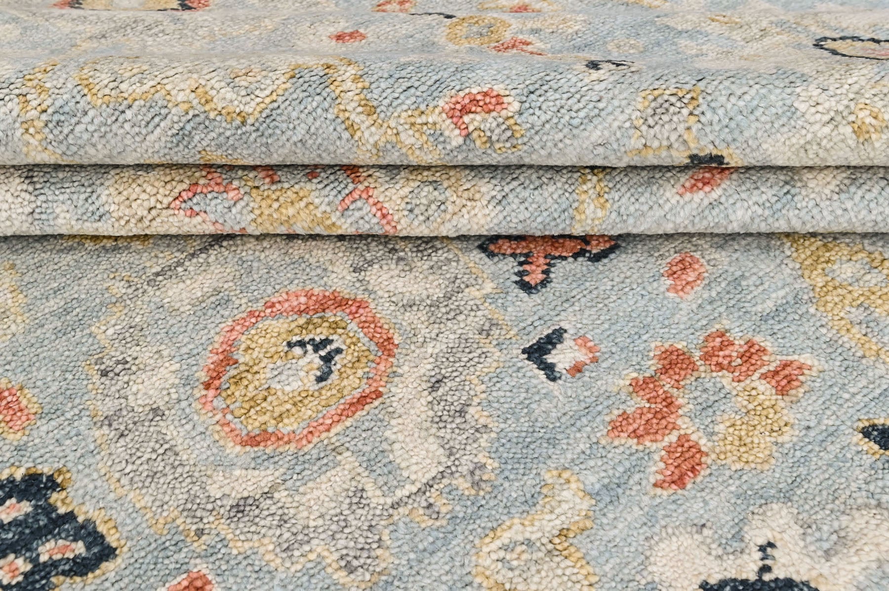 Aqua, Beige 8'1''x9'11'' Oushak Transitional Hand Knotted Wool Oriental Area Rug