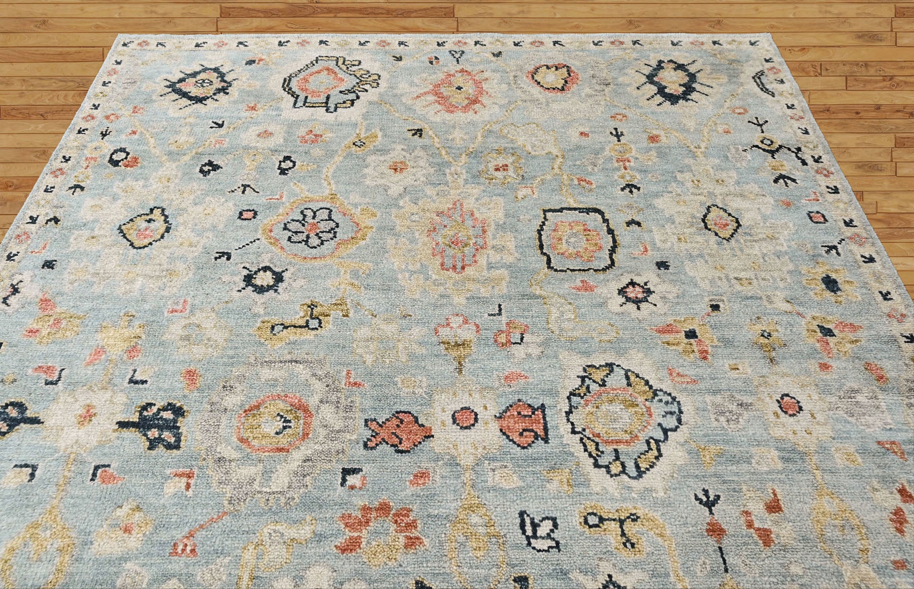 Aqua, Beige 8'1''x9'11'' Oushak Transitional Hand Knotted Wool Oriental Area Rug