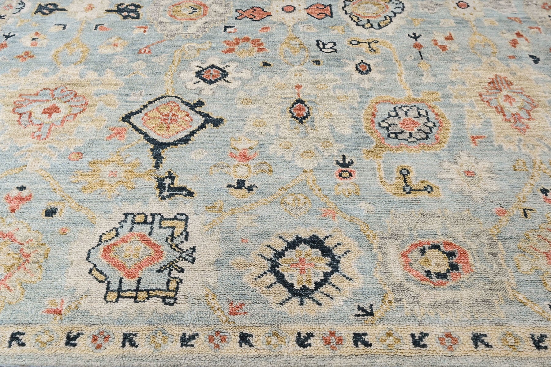 Aqua, Beige 8'1''x9'11'' Oushak Transitional Hand Knotted Wool Oriental Area Rug
